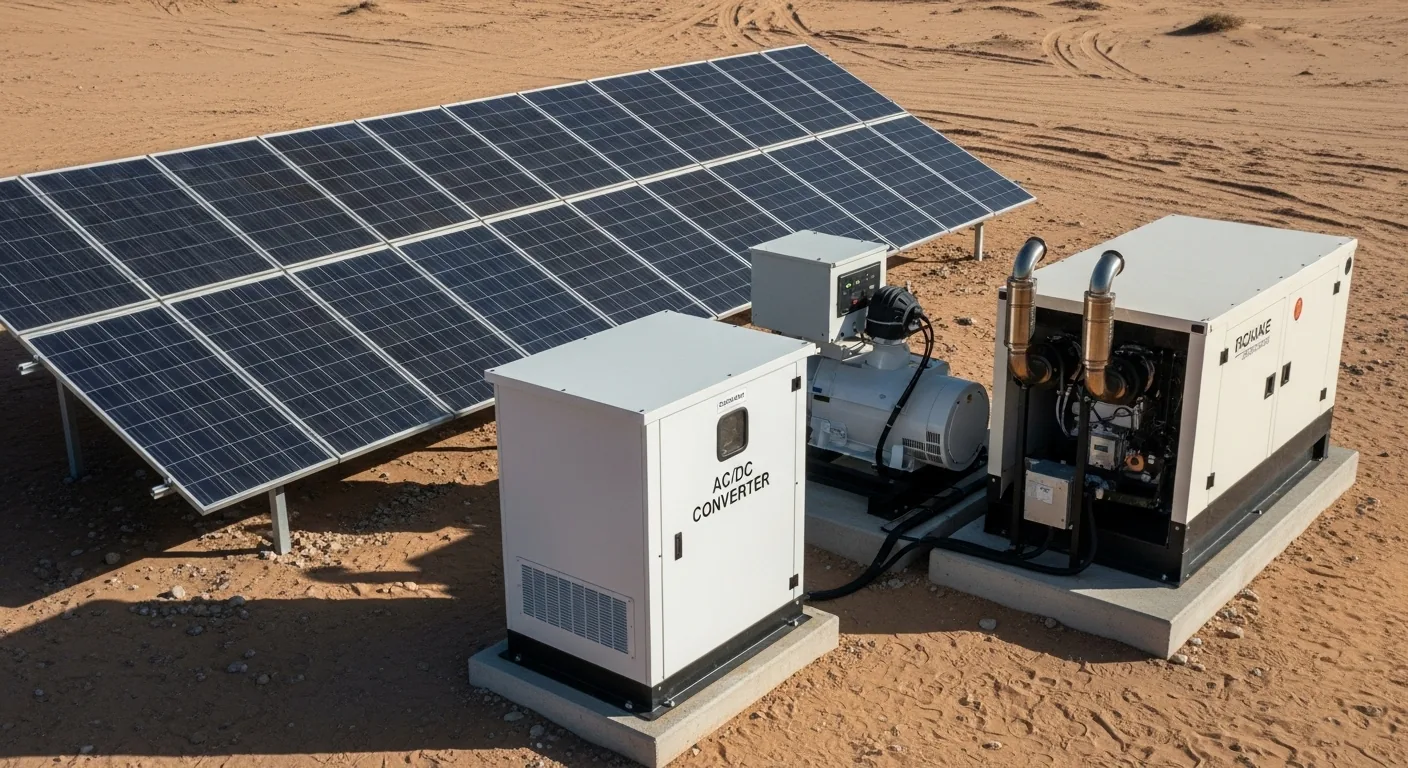Desert solar array with battery units