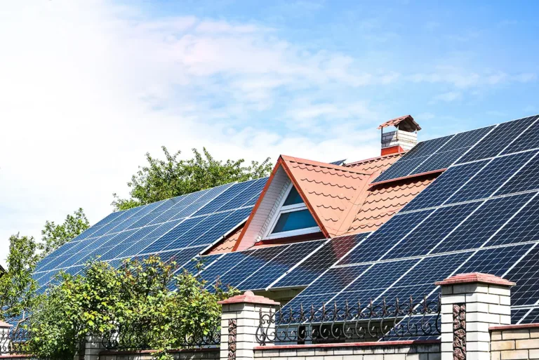 House roof covered with solar panels