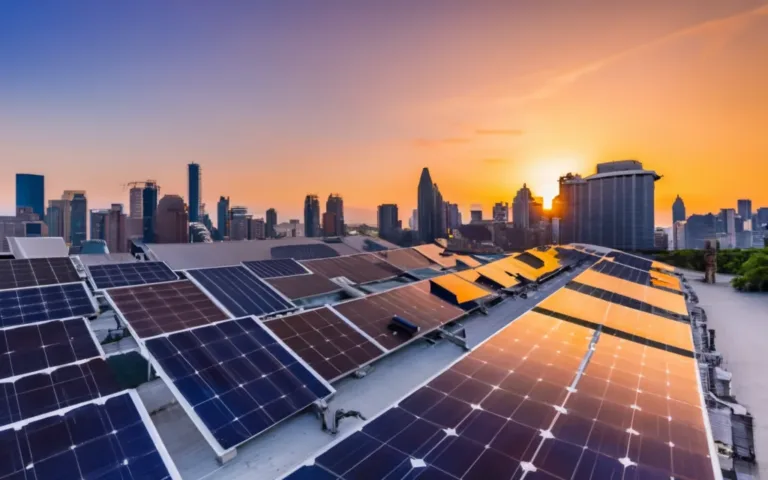 Commercial rooftop solar at sunset