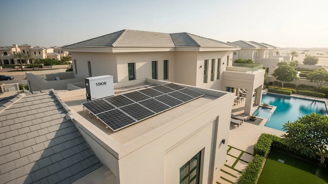 Villa with rooftop solar panels